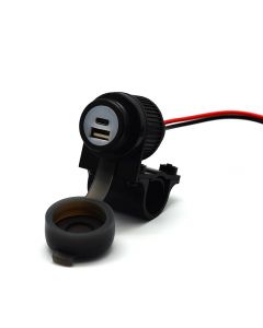 Duo USB A + C socket motorcycle 12-24 V with Quick Charge for 21-25 mm handlebars